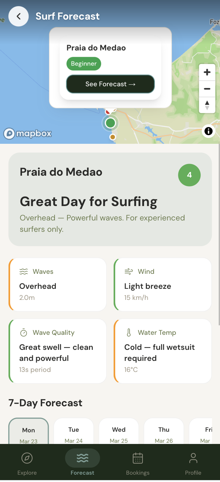 Gate to Surf forecast screen